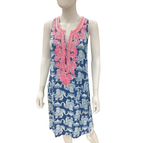 Lilly Pulitzer Dress Women’s Size 8 “Carlotta” Embroidered Front Elephants Motif - Picture 1 of 6